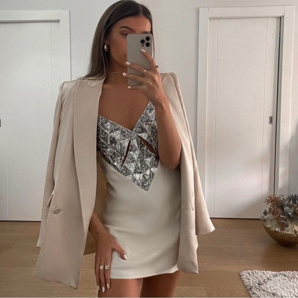Zara Woman Satin Effect Mini Dress White Creme Size S